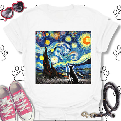 Starry Night Fireworks Dog Silhouette T-Shirt