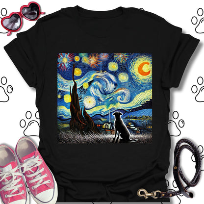 Starry Night Fireworks Dog Silhouette T-Shirt