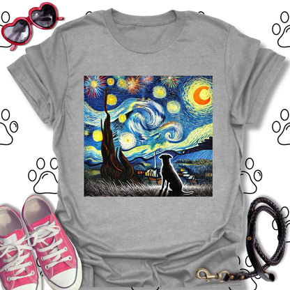 Starry Night Fireworks Dog Silhouette T-Shirt