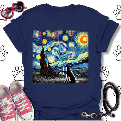 Starry Night Fireworks Dog Silhouette T-Shirt