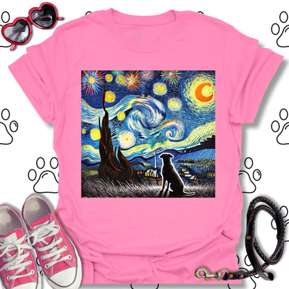 Starry Night Fireworks Dog Silhouette T-Shirt