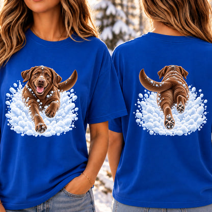 Chocolate Labrador Snow Day T-Shirt - Front & Back Print