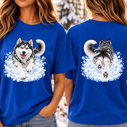 Siberian Husky Snow Day T-Shirt - Front & Back Print