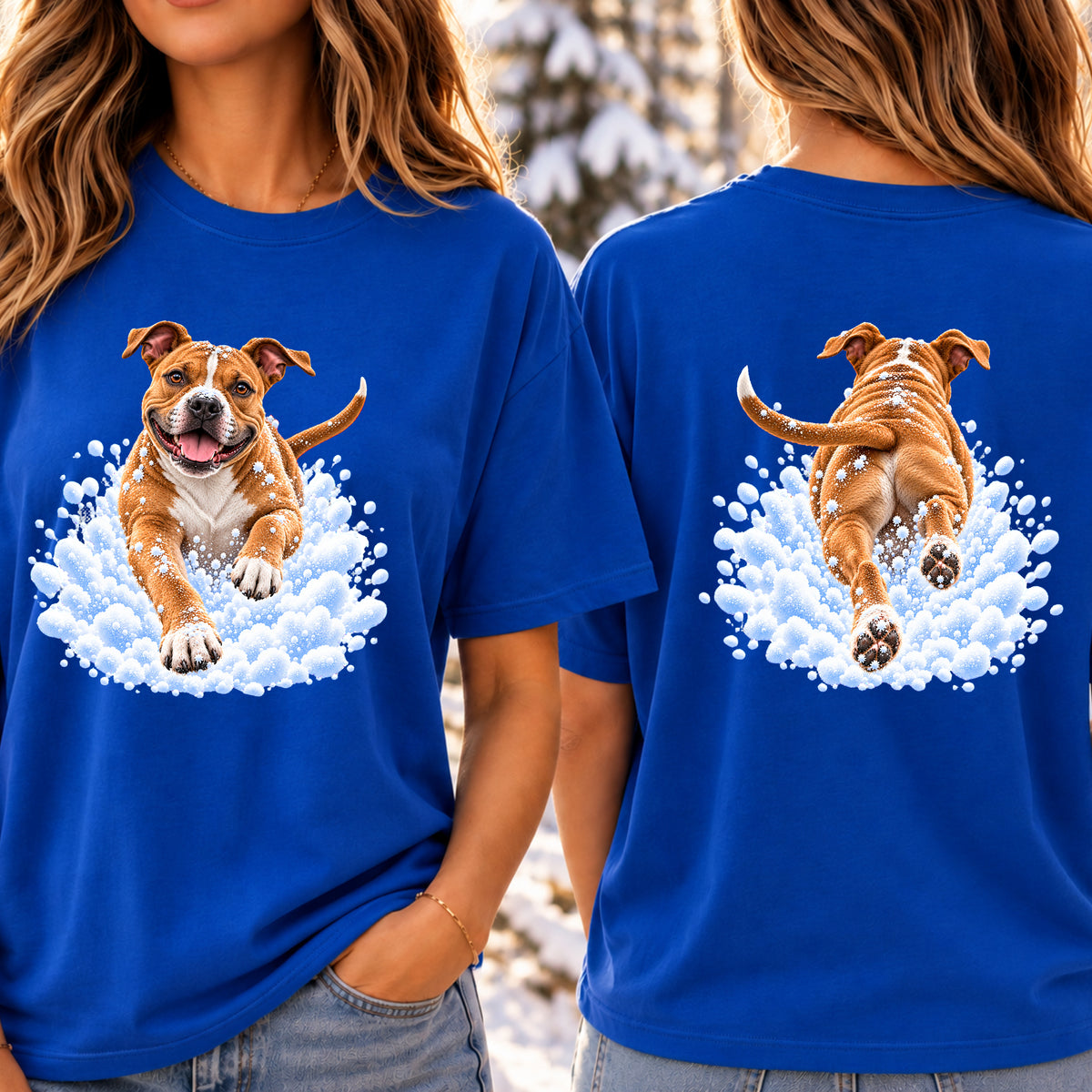 Pit Bull Snow Day T-Shirt - Front & Back Print