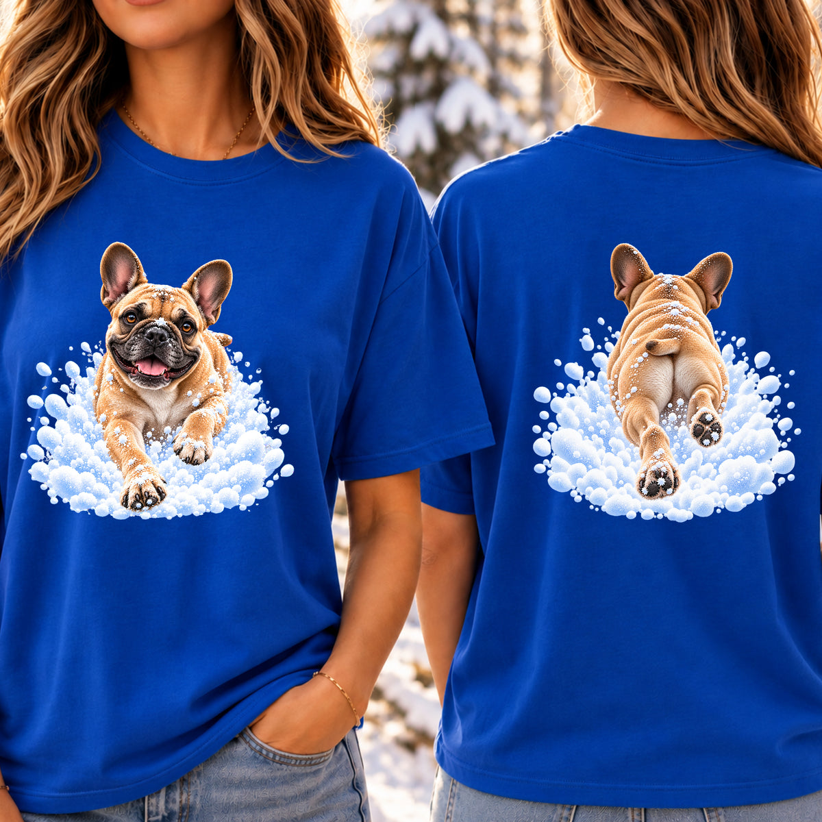French Bulldog Snow Day T-Shirt - Front & Back Print