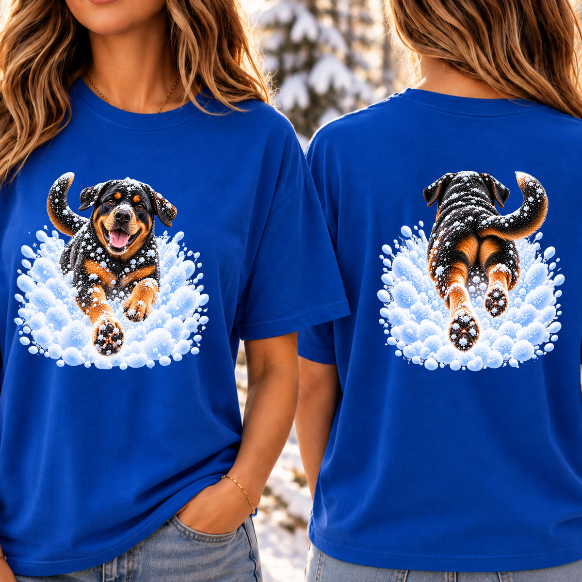 Rottweiler Snow Day T-Shirt - Front & Back Print