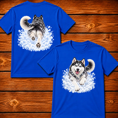 Siberian Husky Snow Day T-Shirt - Front & Back Print