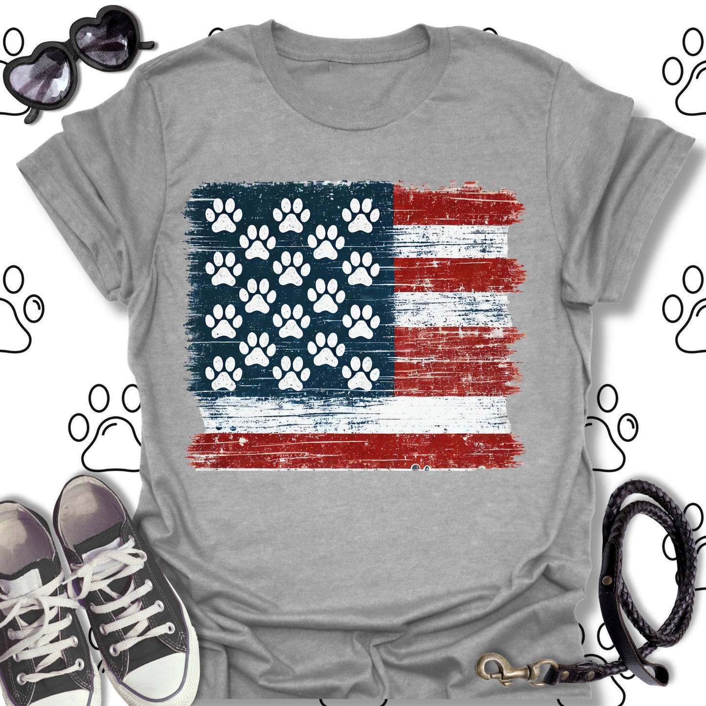 Patriotic Paw Print American Flag Shirt