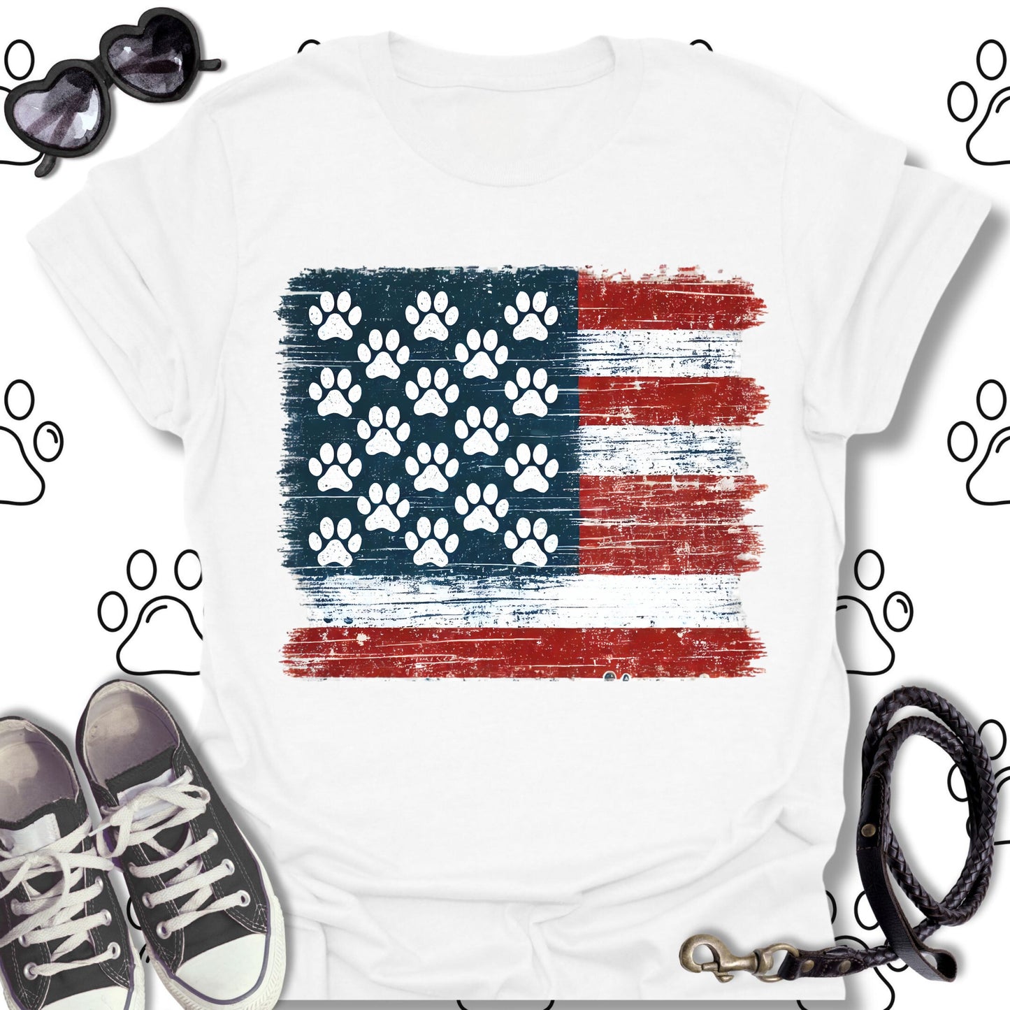 Patriotic Paw Print American Flag Shirt