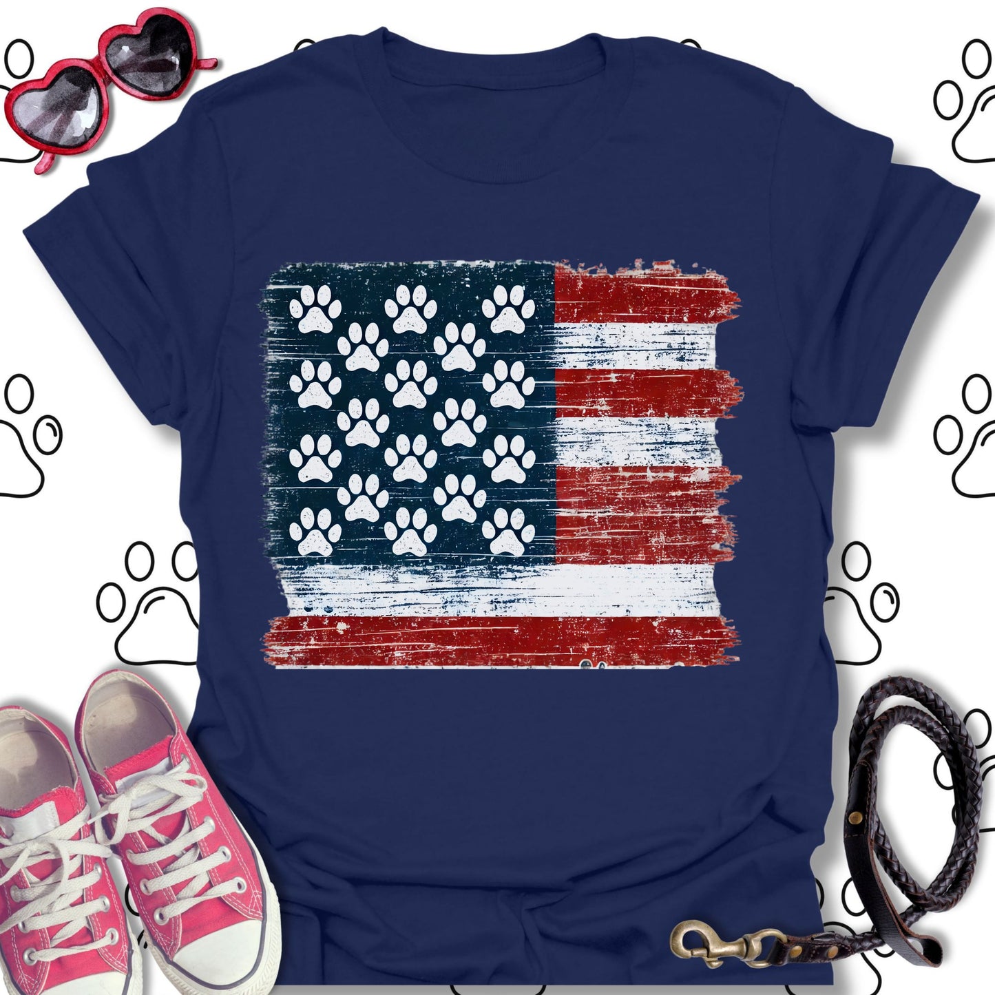 Patriotic Paw Print American Flag Shirt