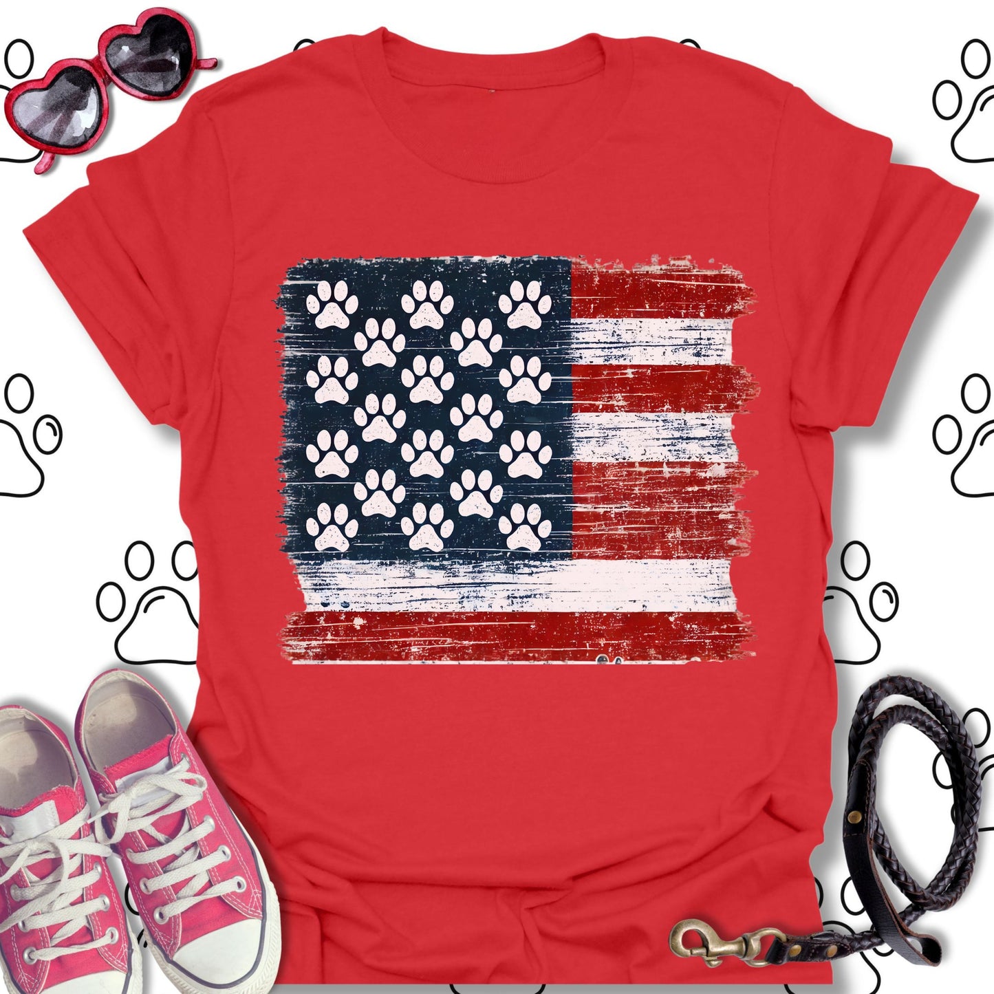 Patriotic Paw Print American Flag Shirt