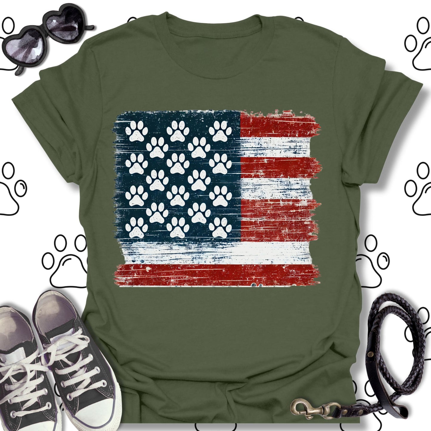 Patriotic Paw Print American Flag Shirt