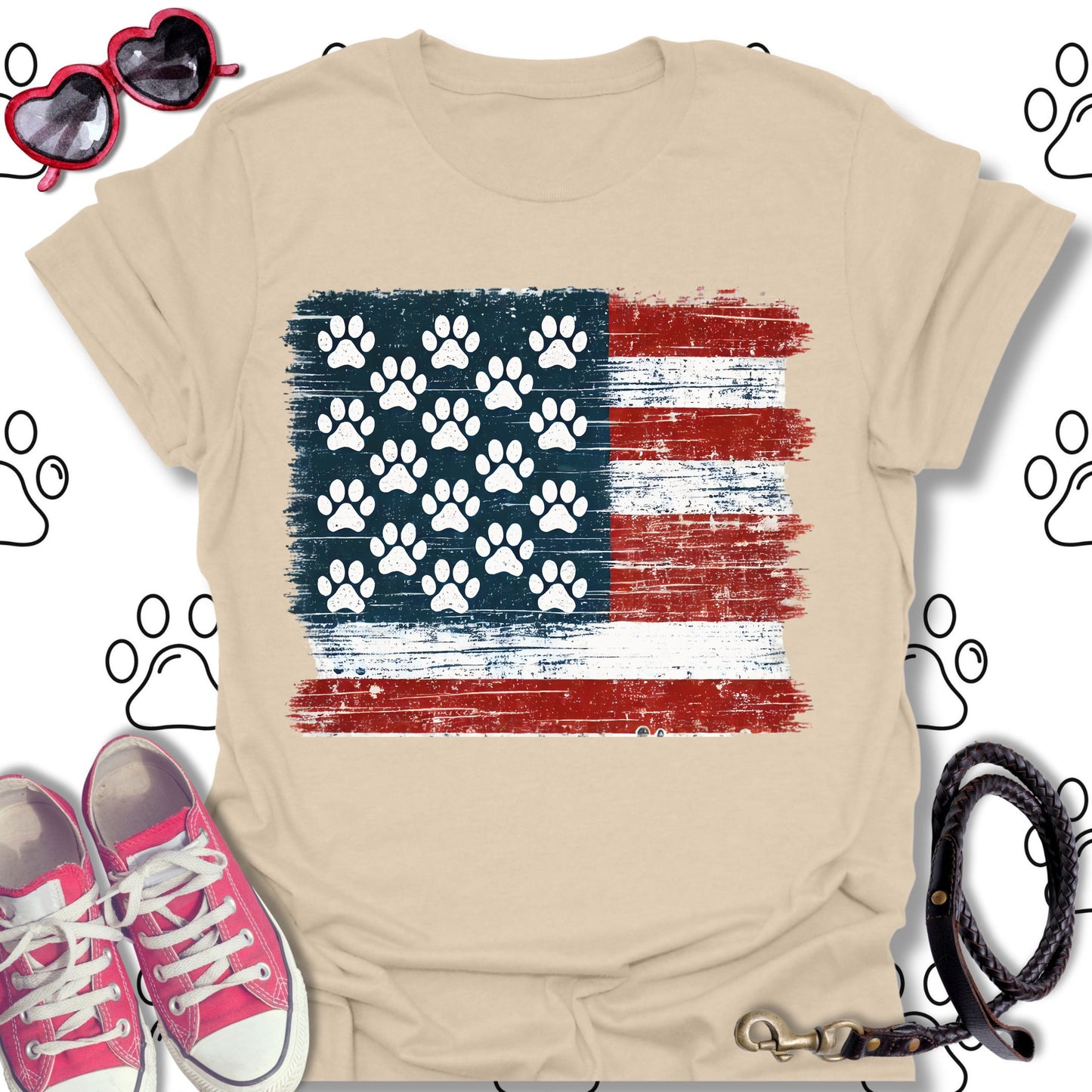 Patriotic Paw Print American Flag Shirt