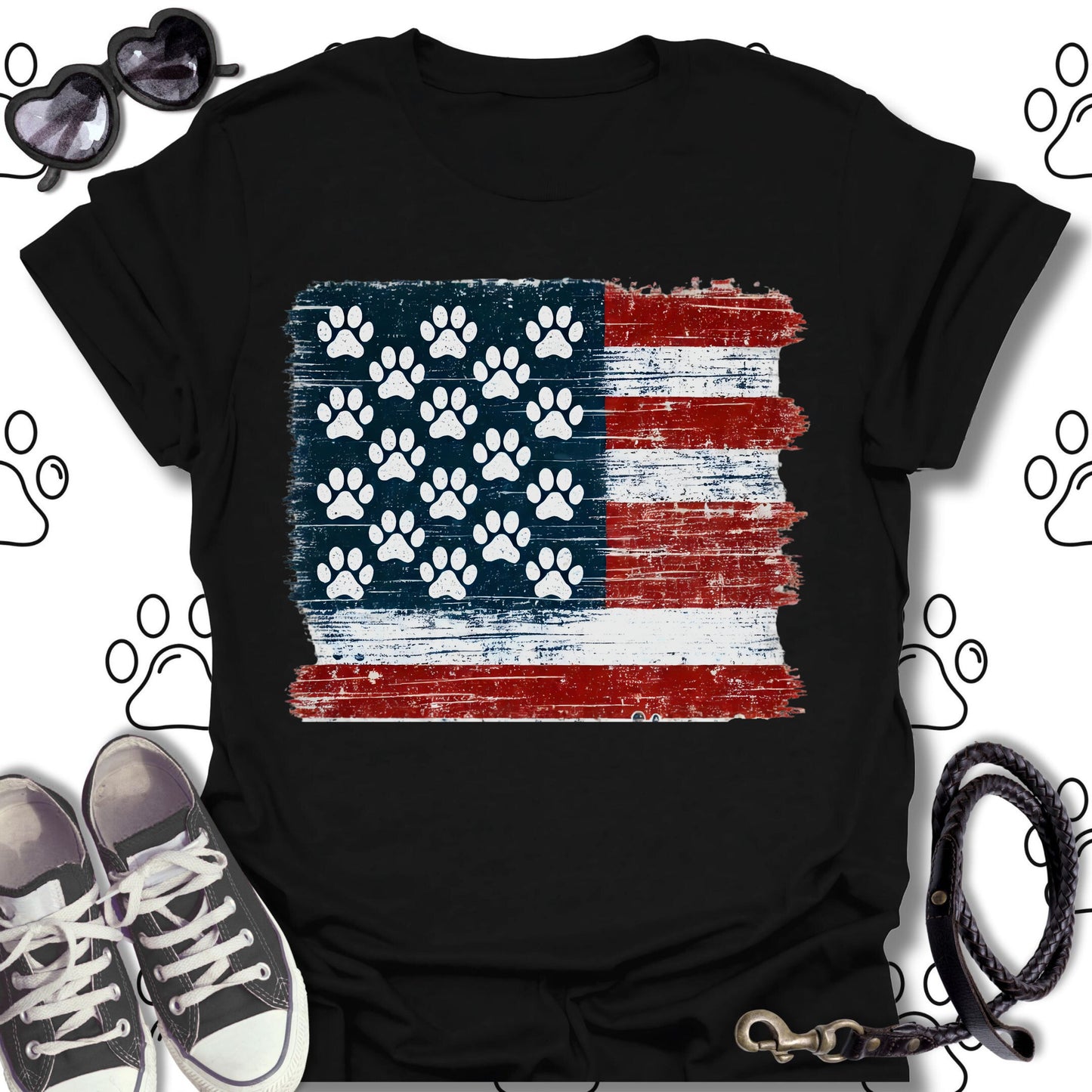 Patriotic Paw Print American Flag Shirt