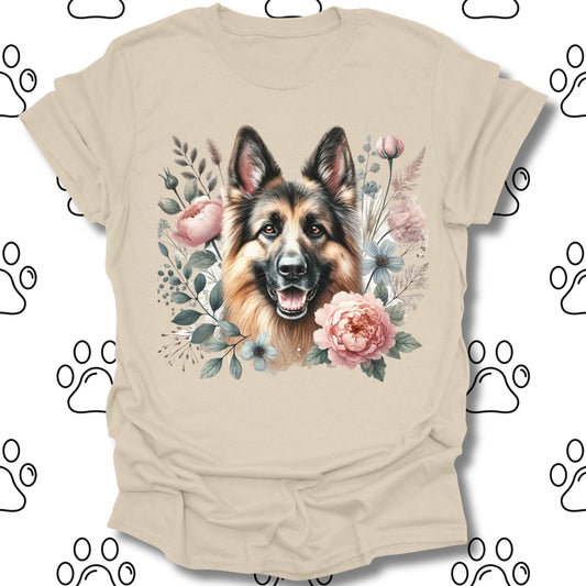 German Shepherd Floral Watercolor T-Shirt