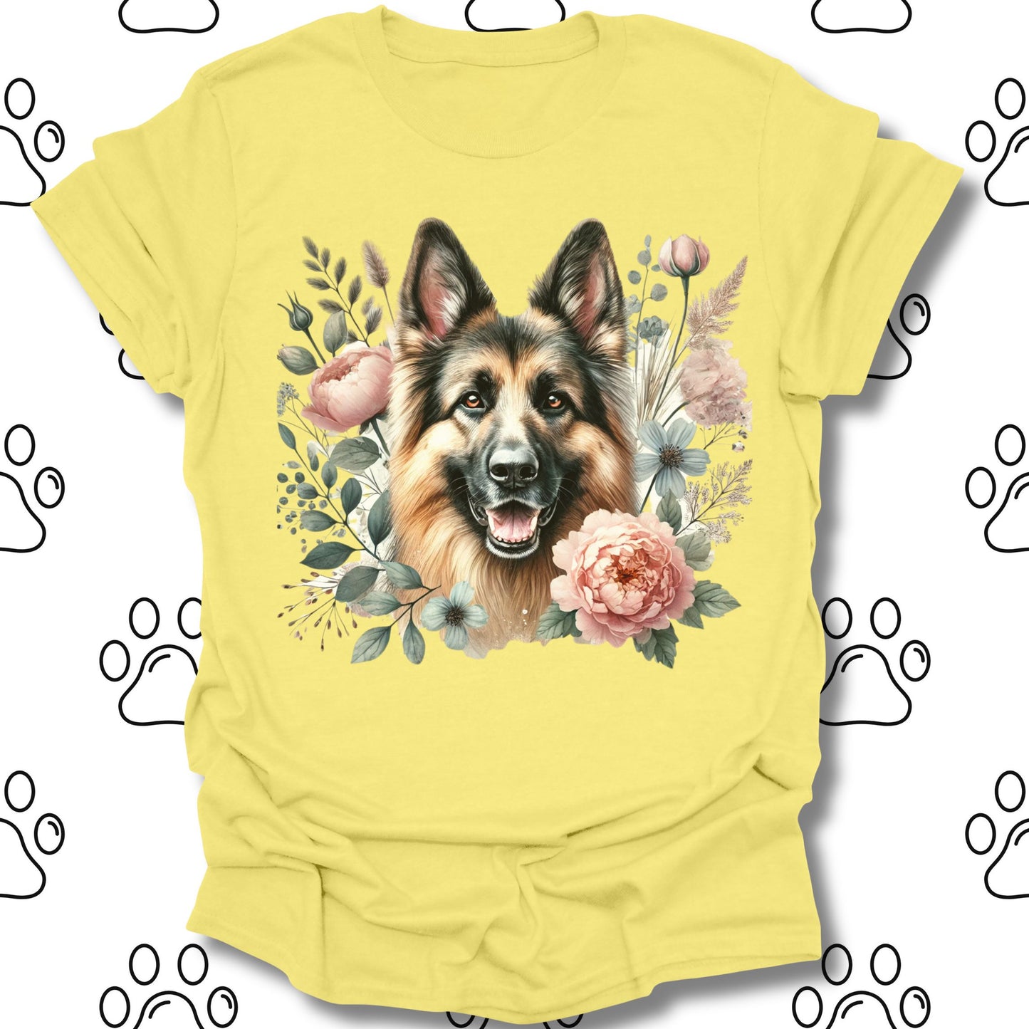 German Shepherd Floral Watercolor T-Shirt