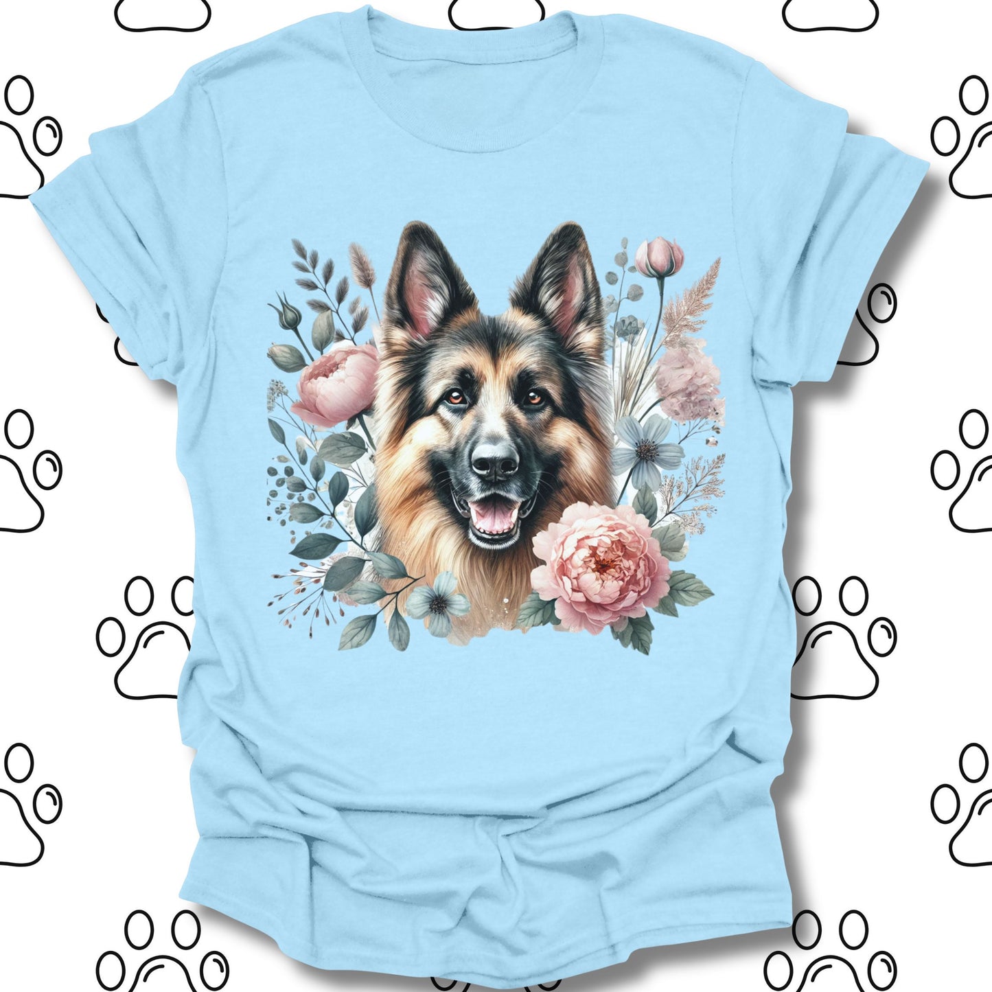 German Shepherd Floral Watercolor T-Shirt