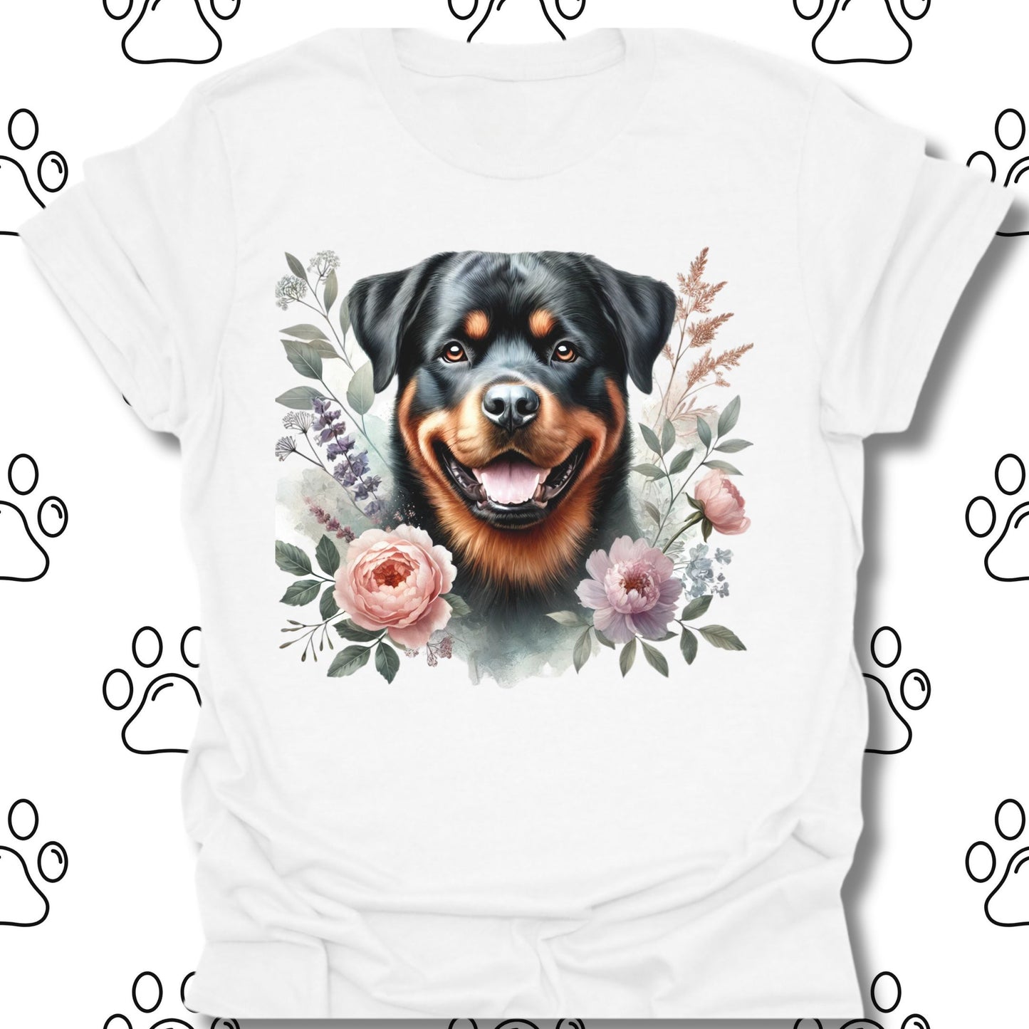 Rottweiler Floral Watercolor T-Shirt