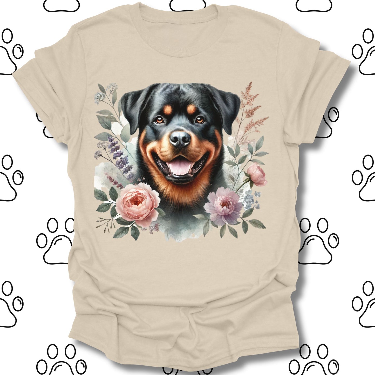 Rottweiler Floral Watercolor T-Shirt