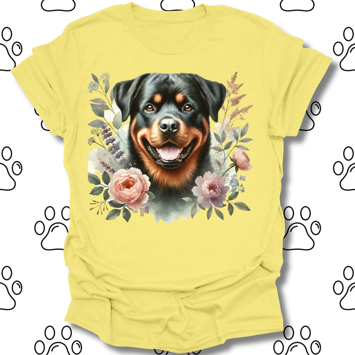 Rottweiler Floral Watercolor T-Shirt