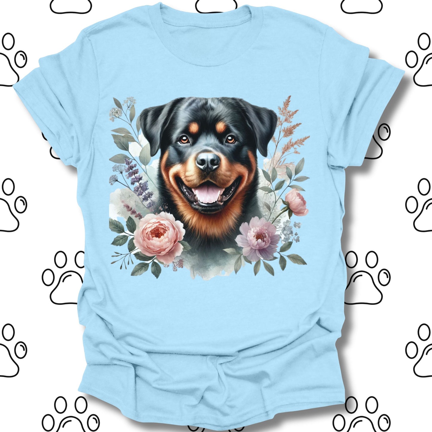 Rottweiler Floral Watercolor T-Shirt