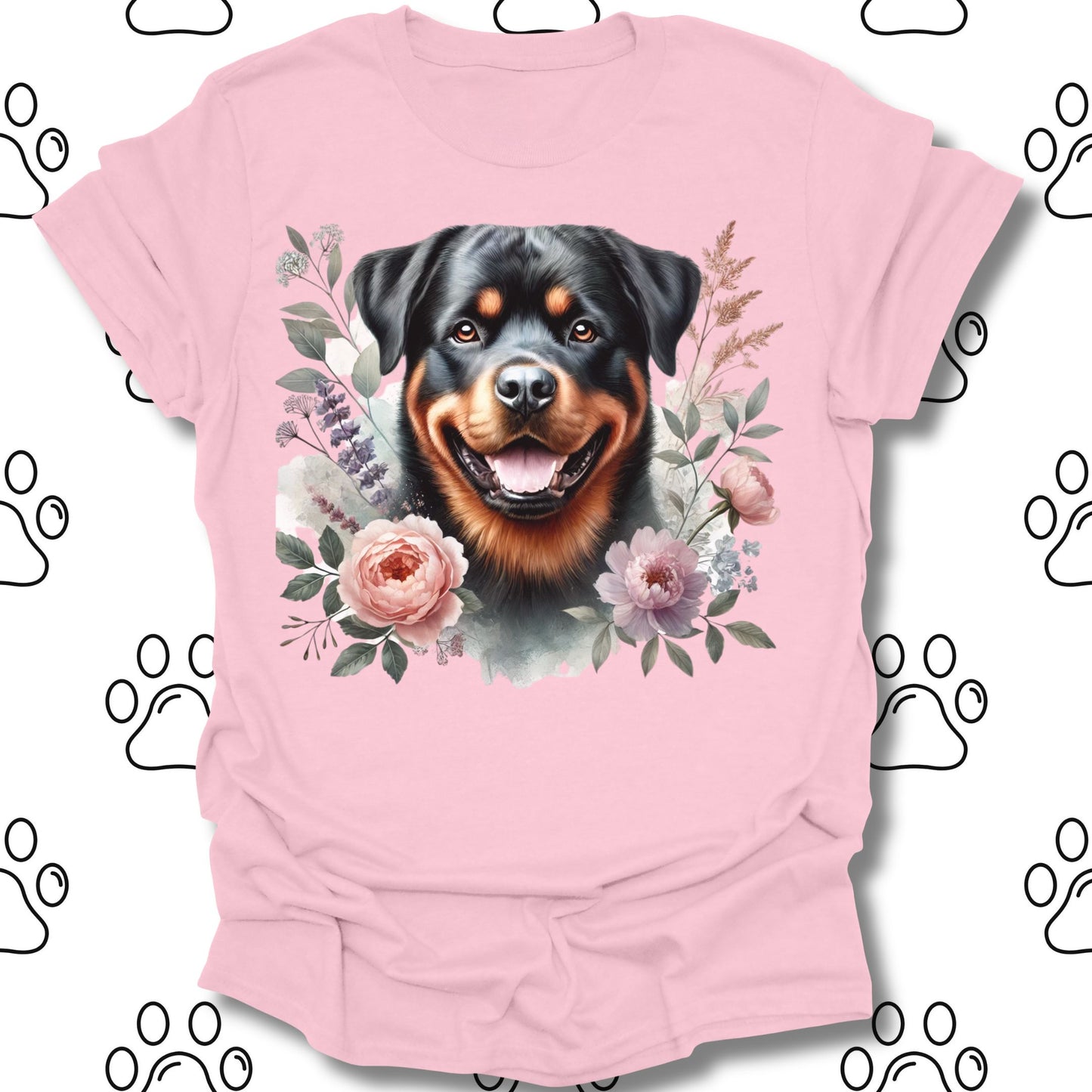 Rottweiler Floral Watercolor T-Shirt