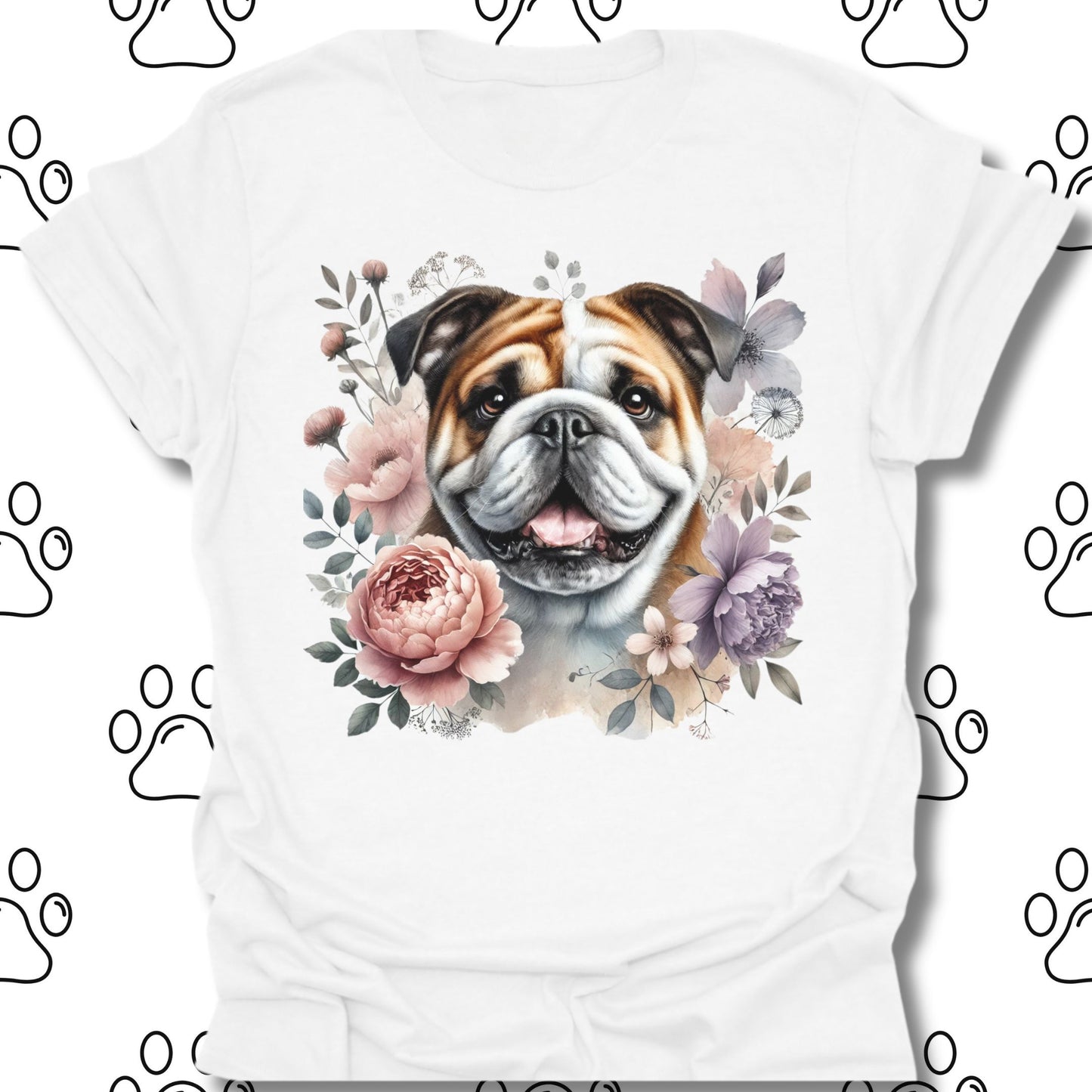 Bulldog Floral Watercolor T-Shirt