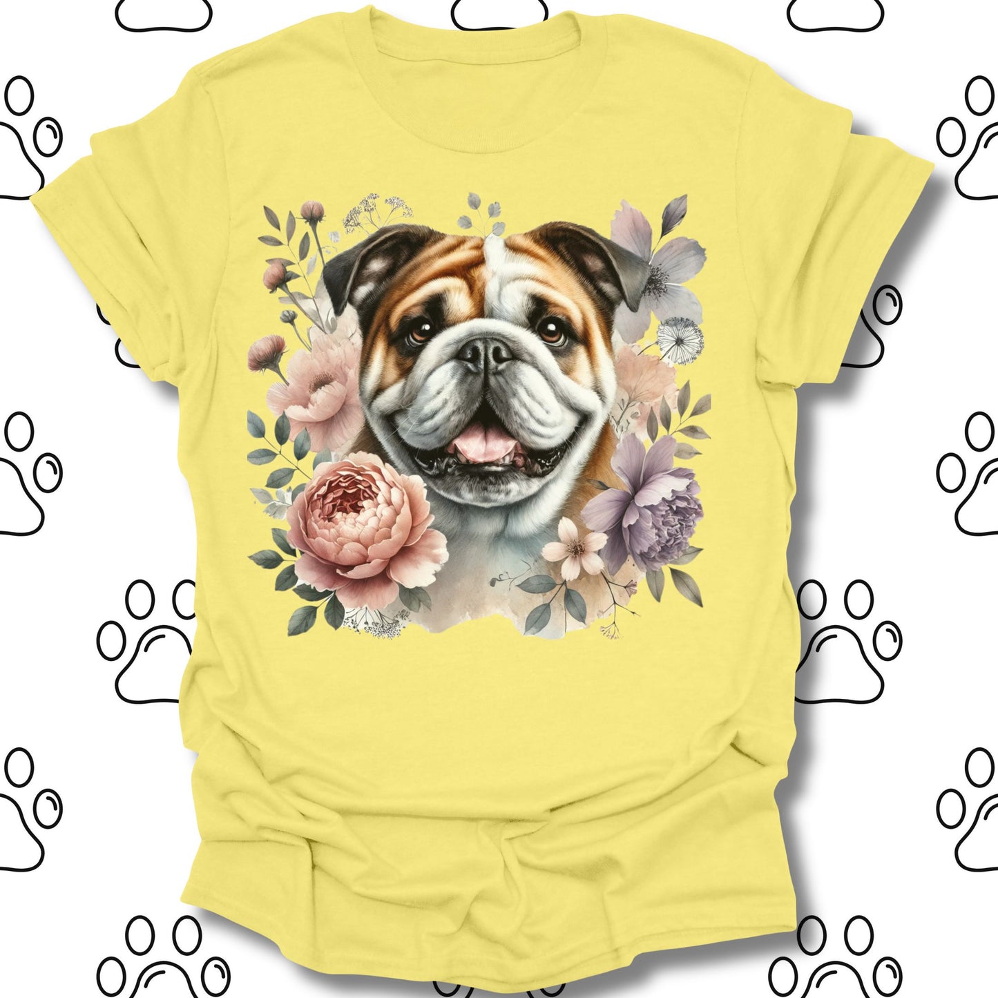 Bulldog Floral Watercolor T-Shirt