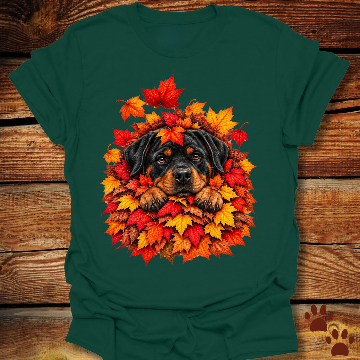 Rottweiler Leaf Pile T-Shirt - Front & Back Print