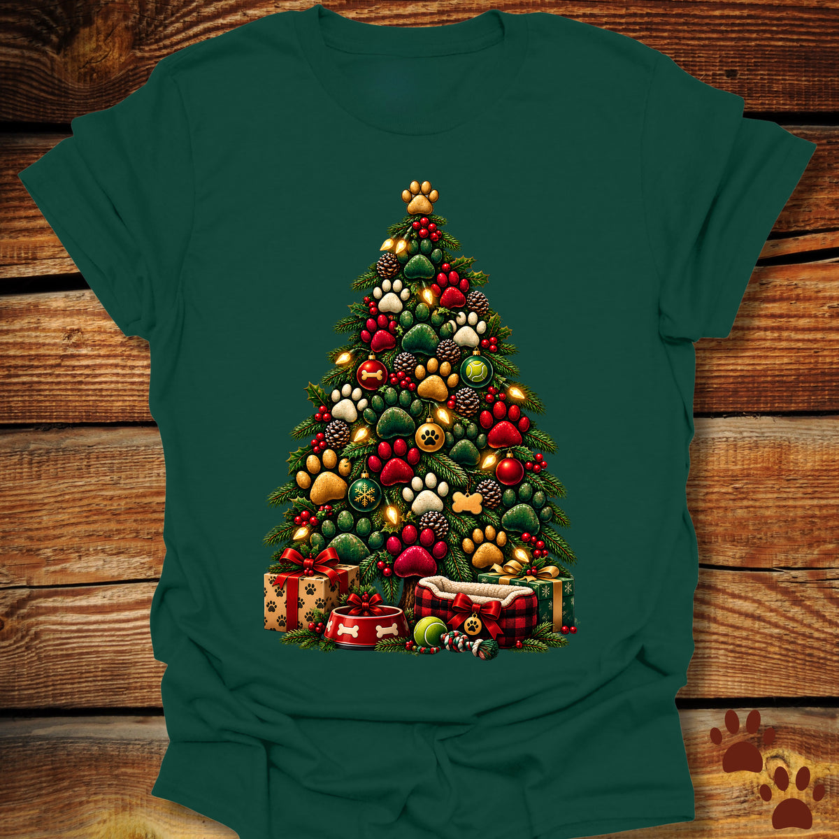 Dog Paw Christmas Tree T-Shirt