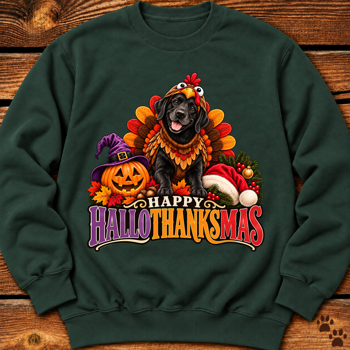 Happy Hallothanksmas Black Labrador Turkey Sweatshirt
