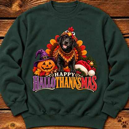 Happy Hallothanksmas Black Labrador Turkey Sweatshirt