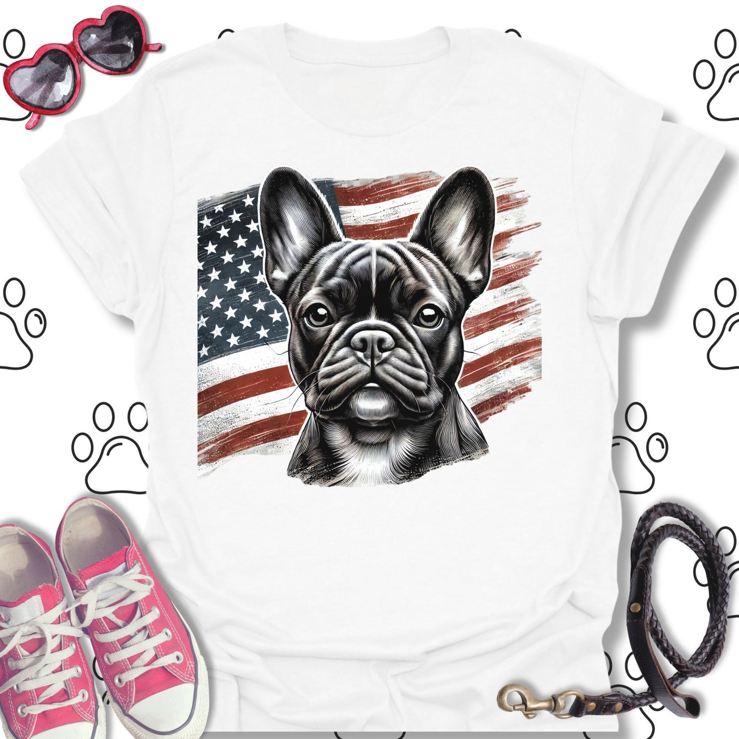 French Bulldog American Flag Patriotic T-Shirt