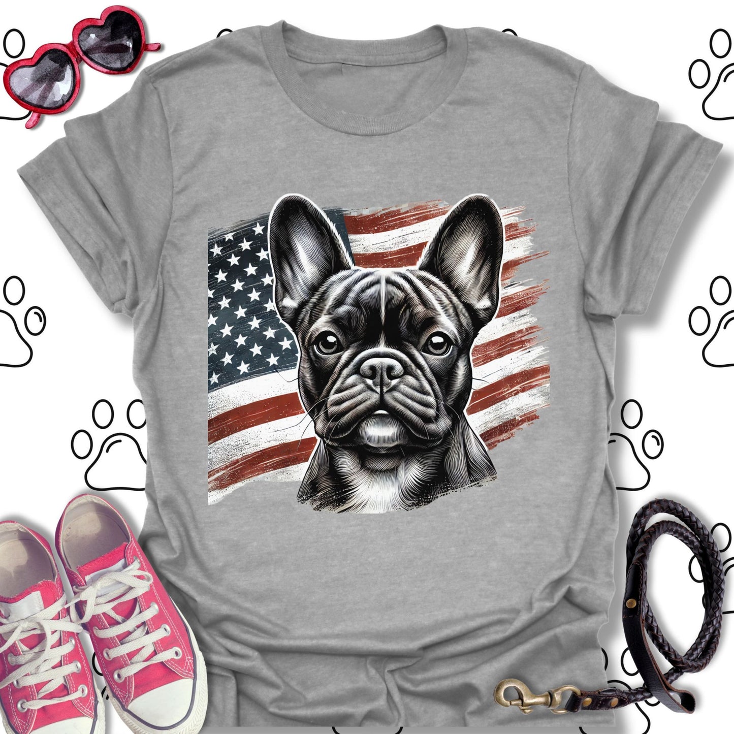 French Bulldog American Flag Patriotic T-Shirt