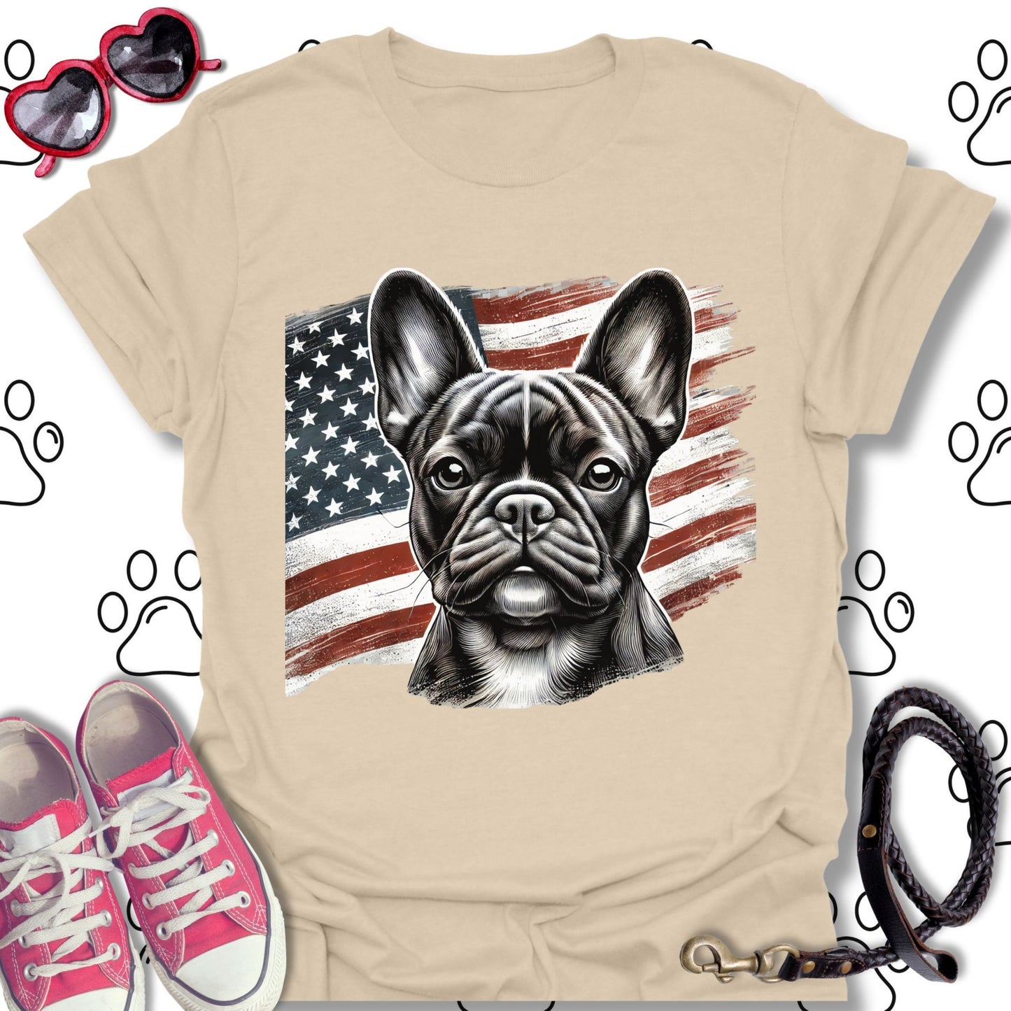 French Bulldog American Flag Patriotic T-Shirt