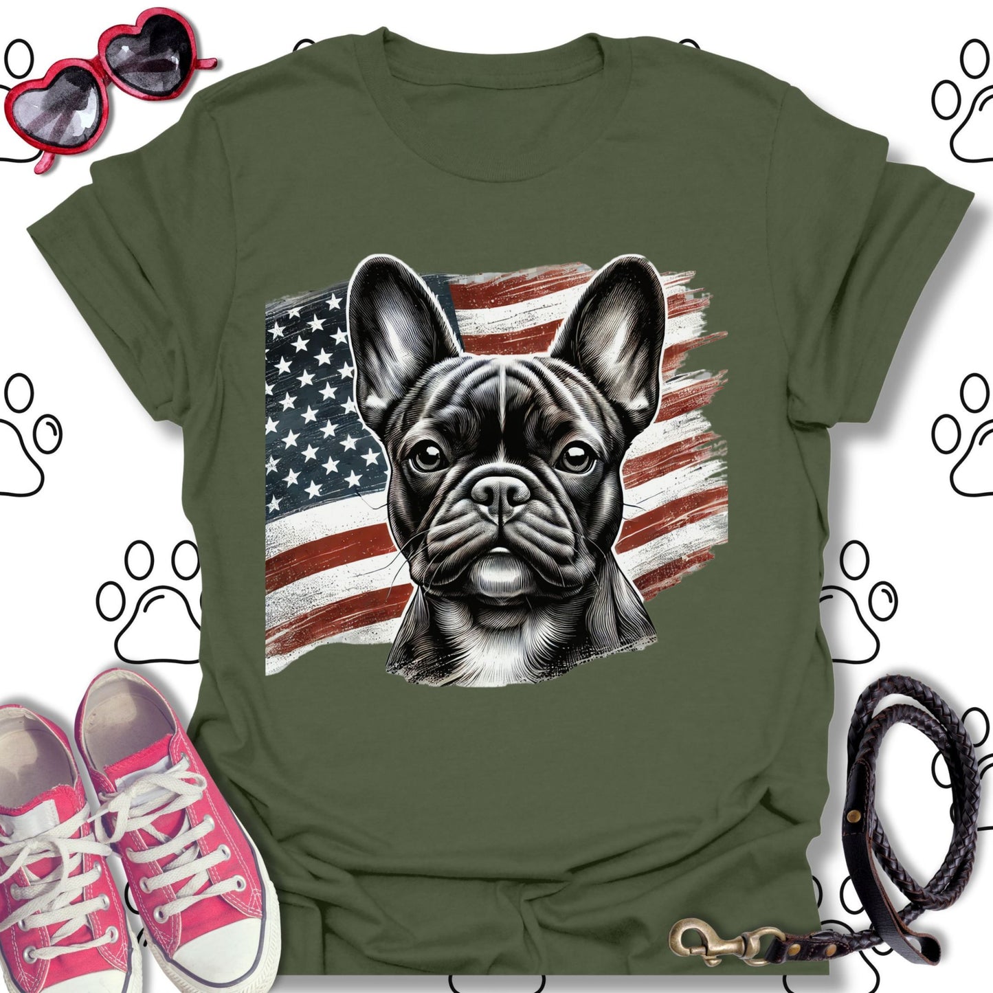 French Bulldog American Flag Patriotic T-Shirt