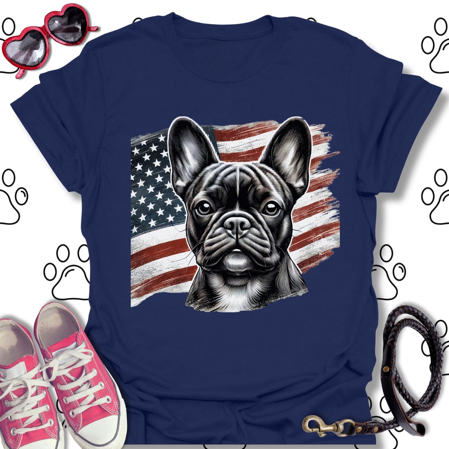 French Bulldog American Flag Patriotic T-Shirt