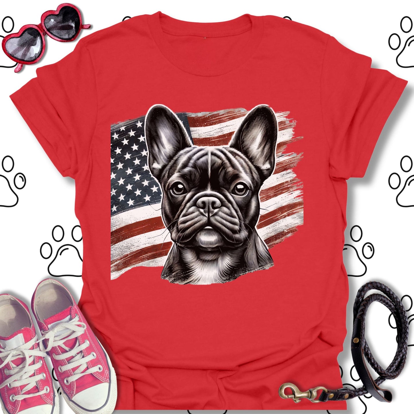 French Bulldog American Flag Patriotic T-Shirt