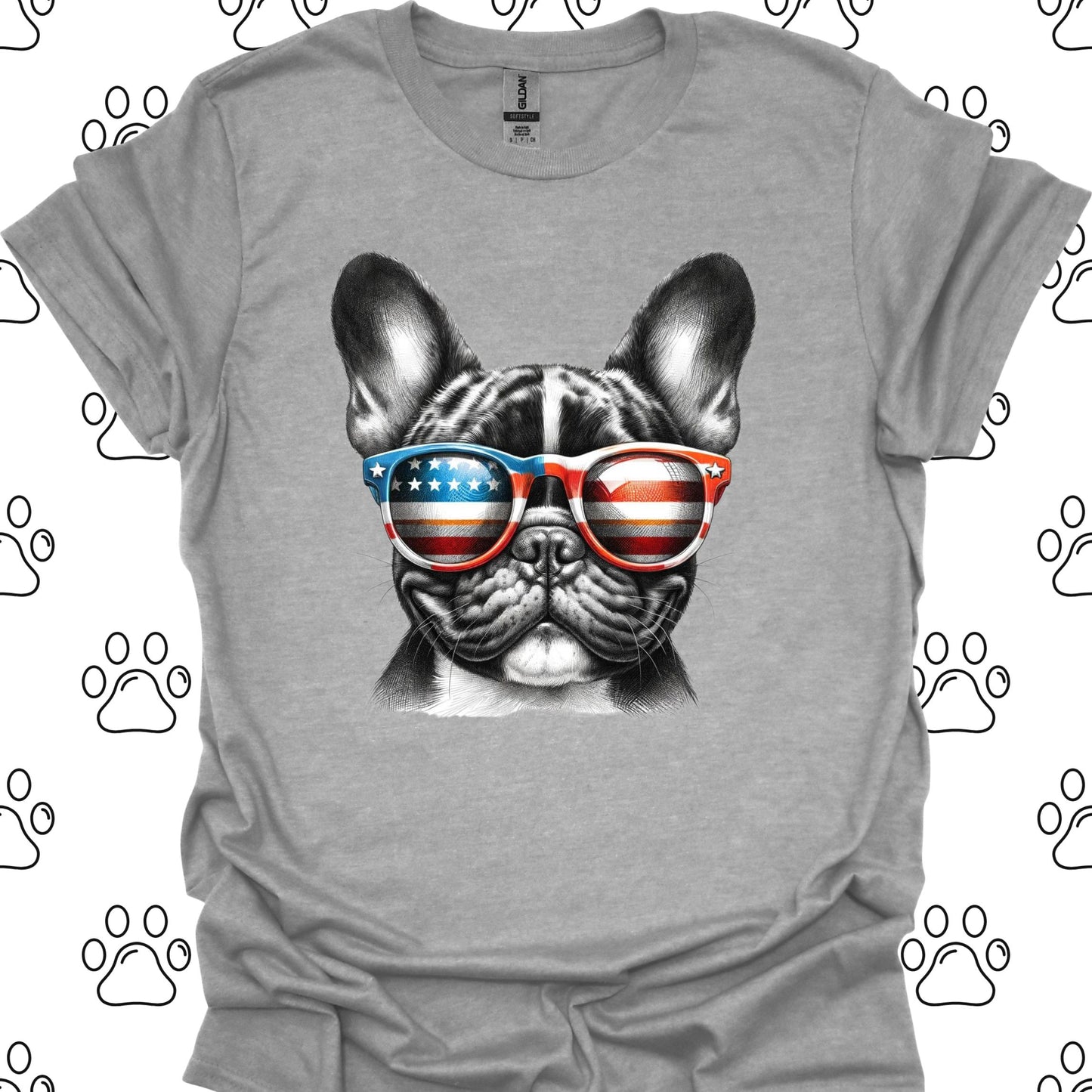 French Bulldog American Flag Sunglasses T-Shirt