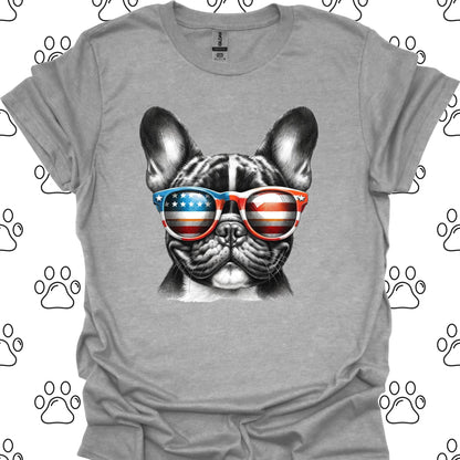 French Bulldog American Flag Sunglasses T-Shirt