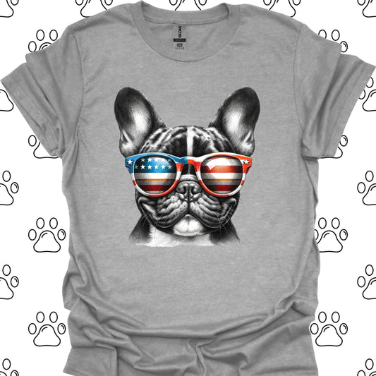 French Bulldog American Flag Sunglasses T-Shirt