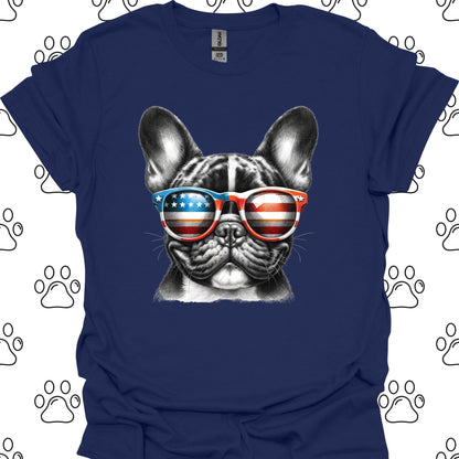 French Bulldog American Flag Sunglasses T-Shirt