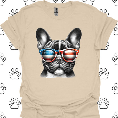 French Bulldog American Flag Sunglasses T-Shirt