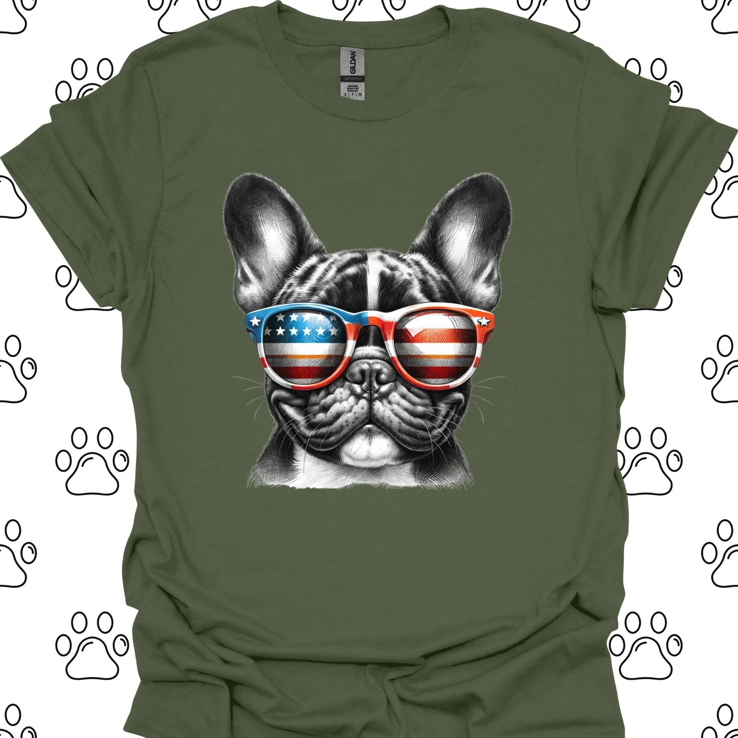 French Bulldog American Flag Sunglasses T-Shirt