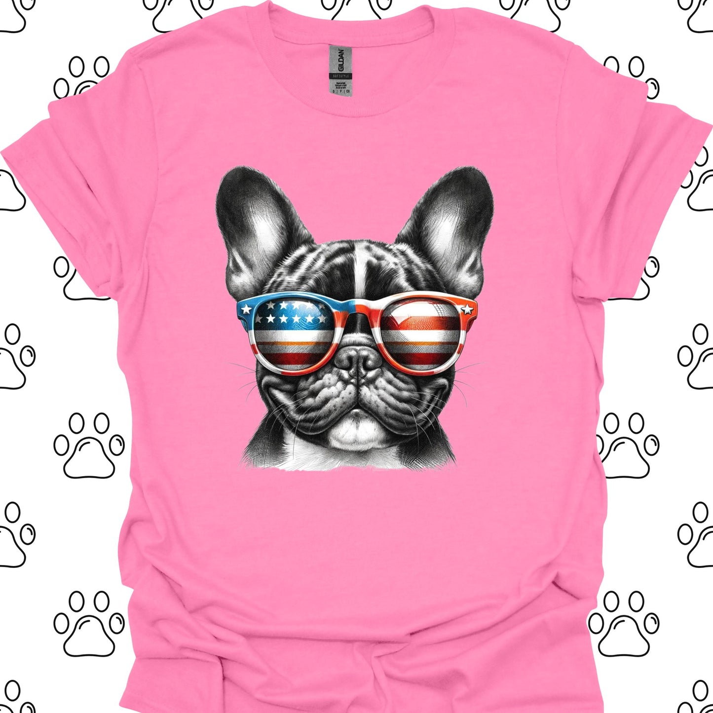 French Bulldog American Flag Sunglasses T-Shirt