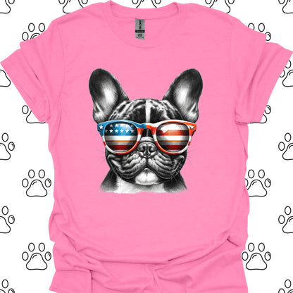 French Bulldog American Flag Sunglasses T-Shirt