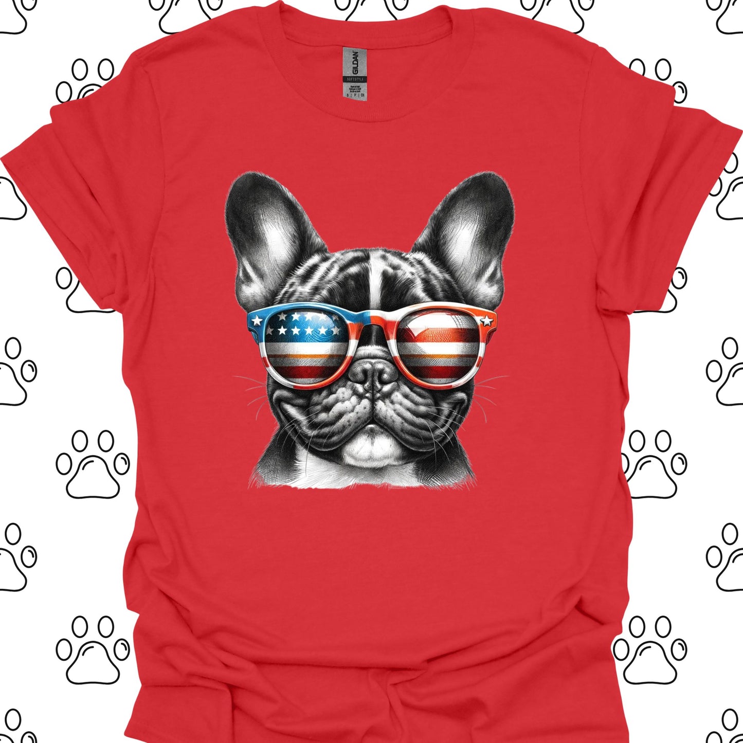 French Bulldog American Flag Sunglasses T-Shirt