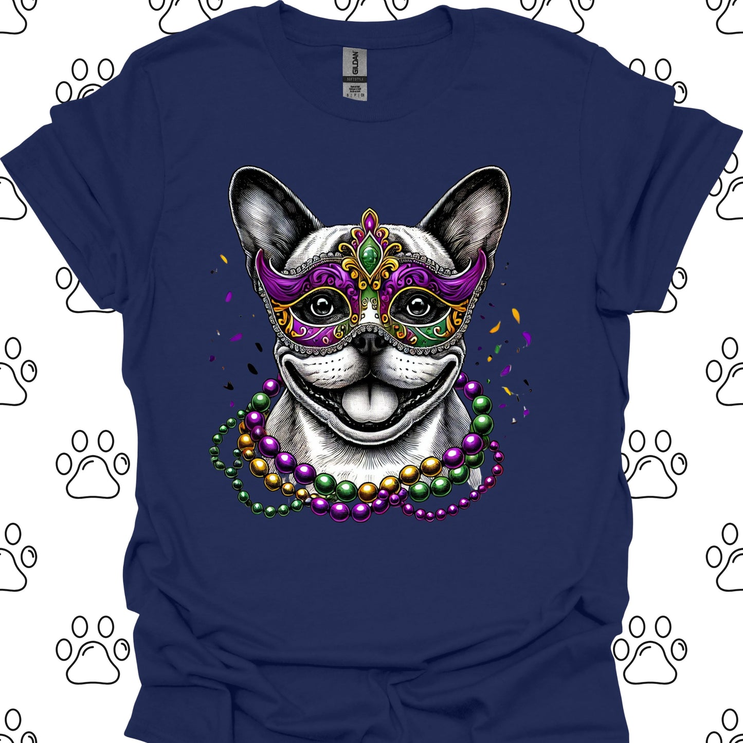 French Bulldog Mardi Gras Mask T-Shirt