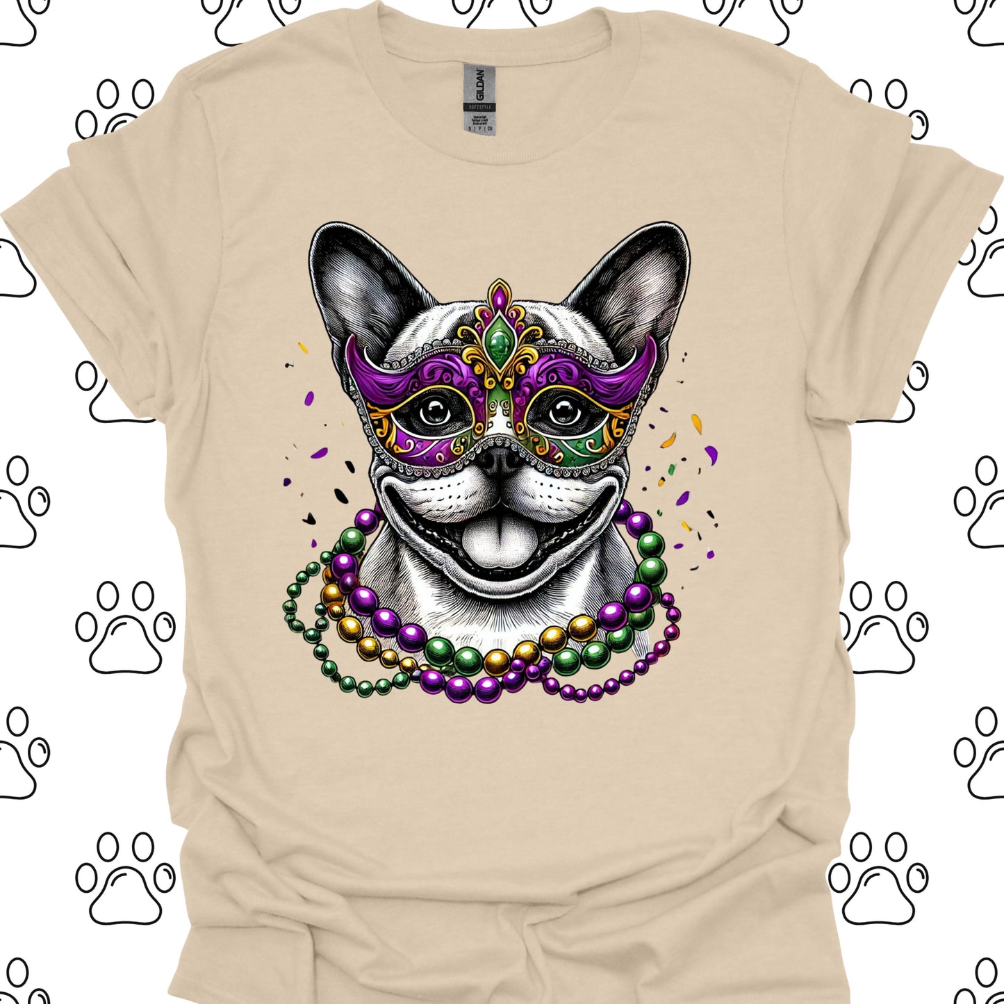 French Bulldog Mardi Gras Mask T-Shirt