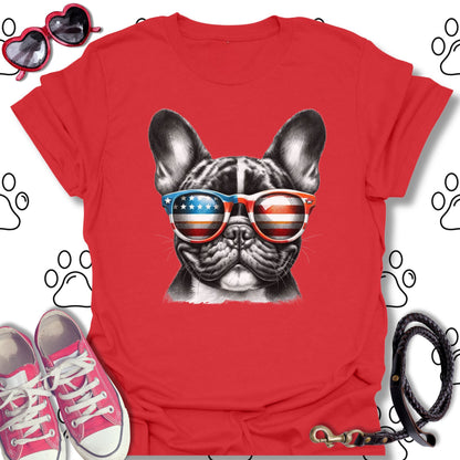 French Bulldog American Flag Sunglasses T-Shirt